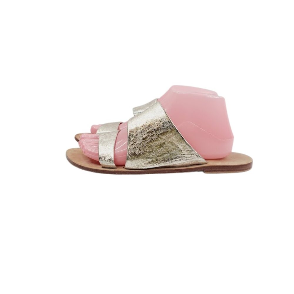 Anthropologie Women's Gold Metallic Slip-On‎ Wide Strap Flat Slide Sandal Size 9
